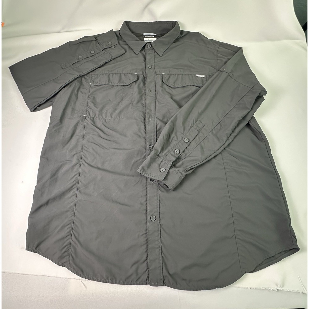 Columbia Omni Shield‎ Shirt  Mens 2XL Gray Advanced Repellency Long Sleeve Fish
